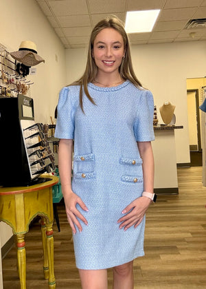 Ice Blue Tweed Dress - B3 Boutique, LLC