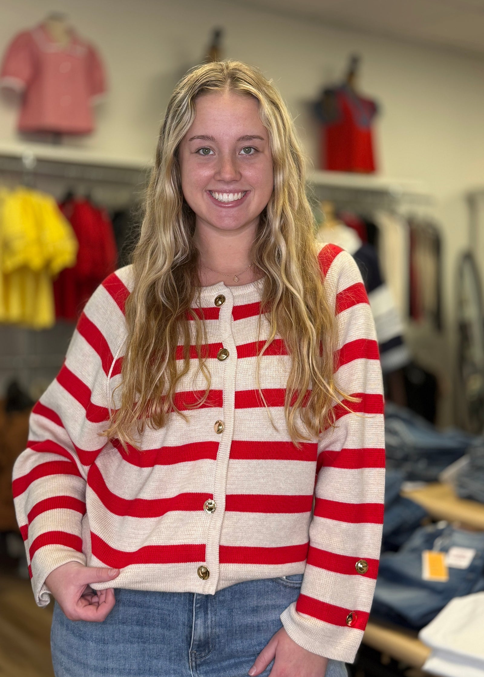 Gold Button Stripe Sweater - B3 Boutique, LLC