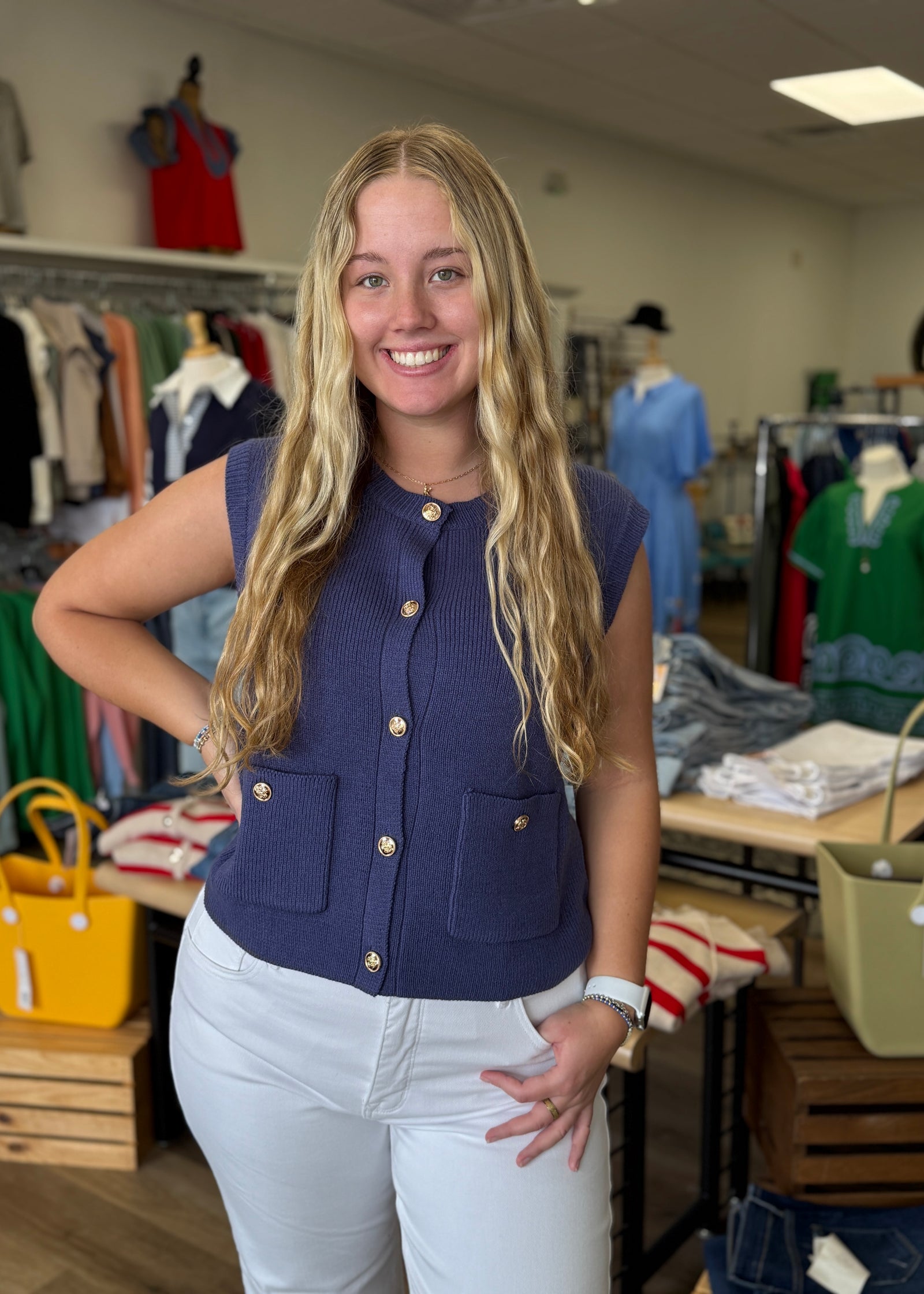 Crew Neck Button Down Vest - B3 Boutique, LLC