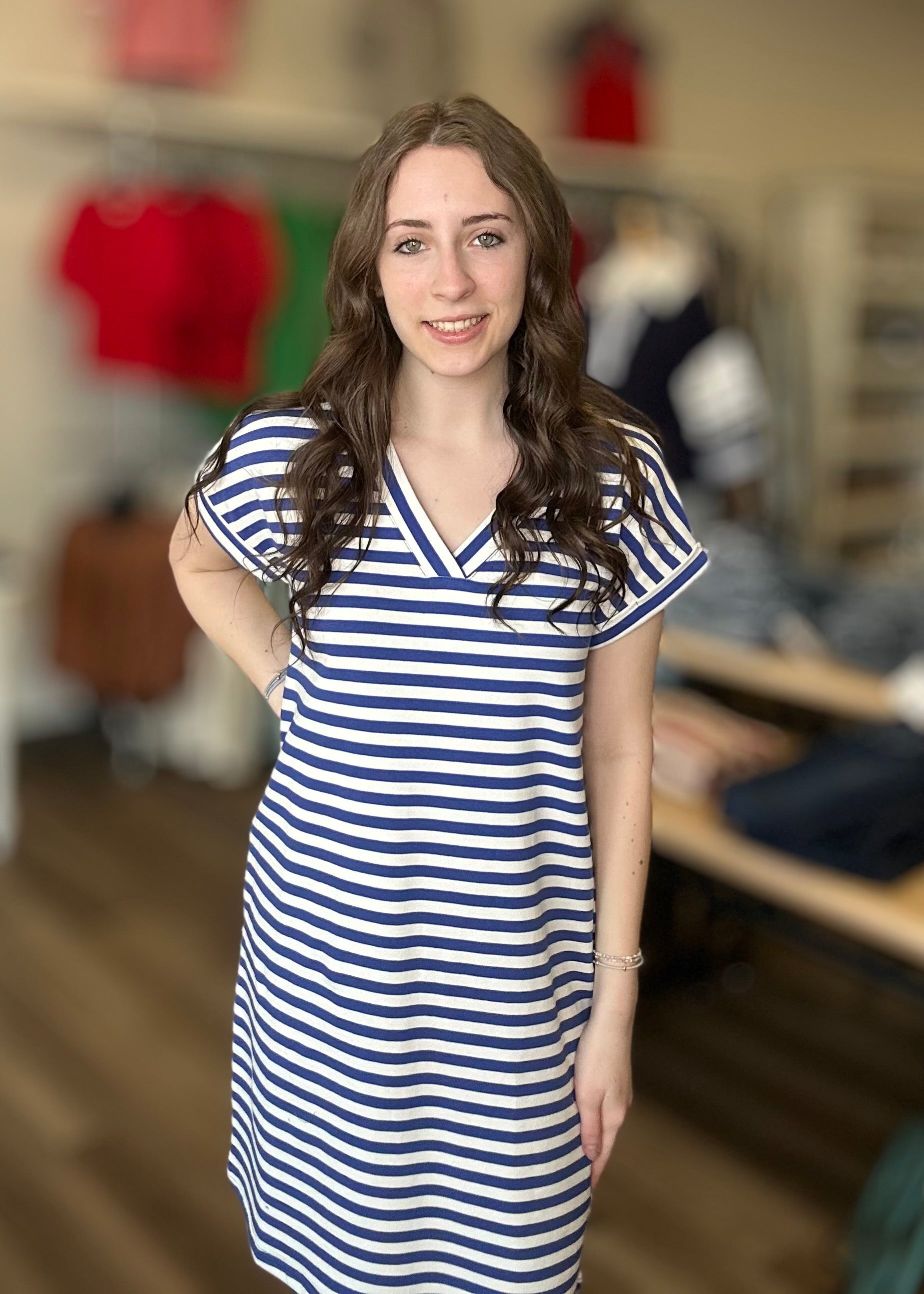 Royal/White Stripe Dress large Royal/White Stripe Dress large