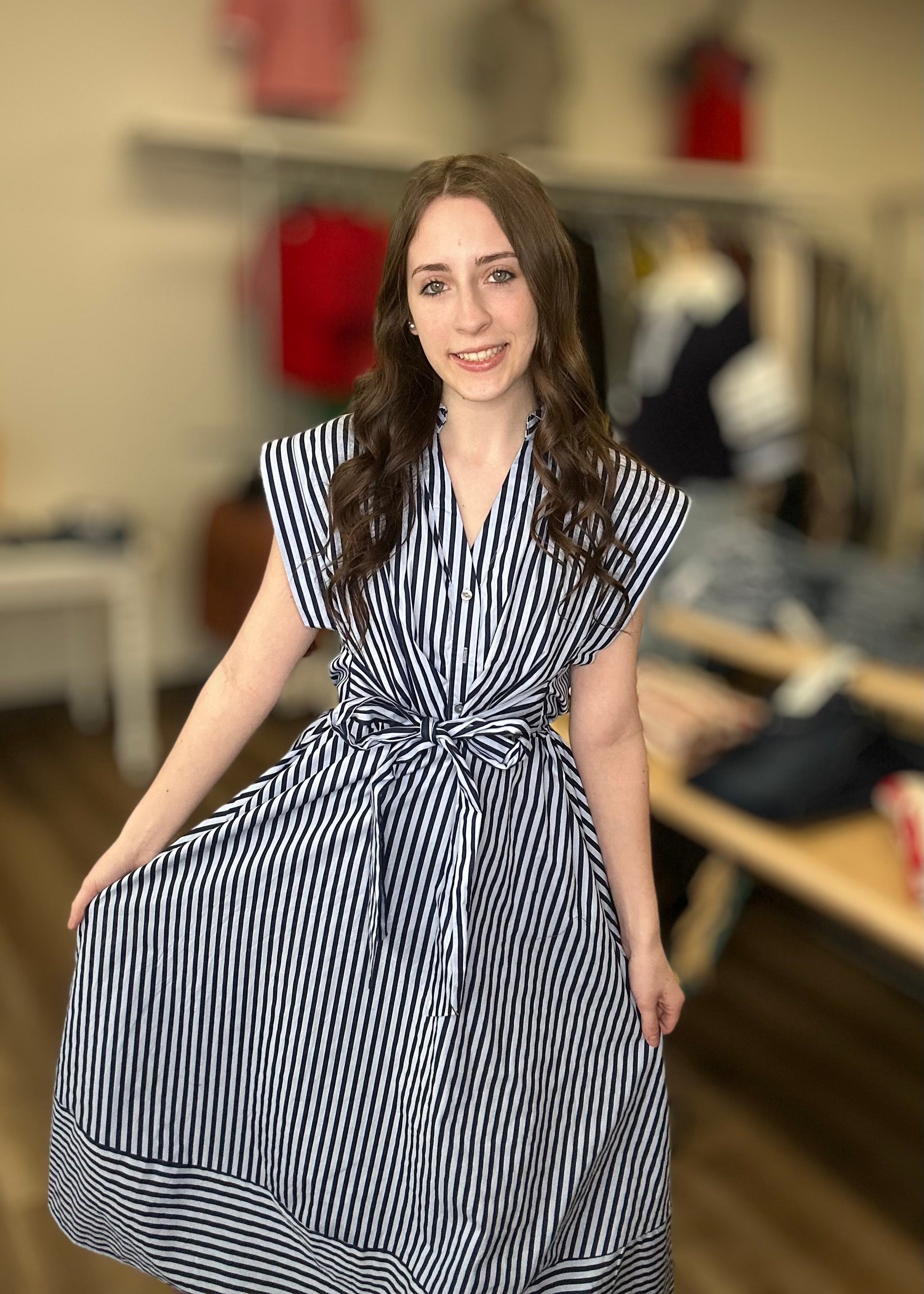 navy stripe maxi dress Navy Stripe Georgette Maxi Dress self-portrait-US
