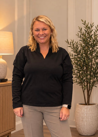 Black Split-Neck Puff Sleeve Top - B3 Boutique, LLC