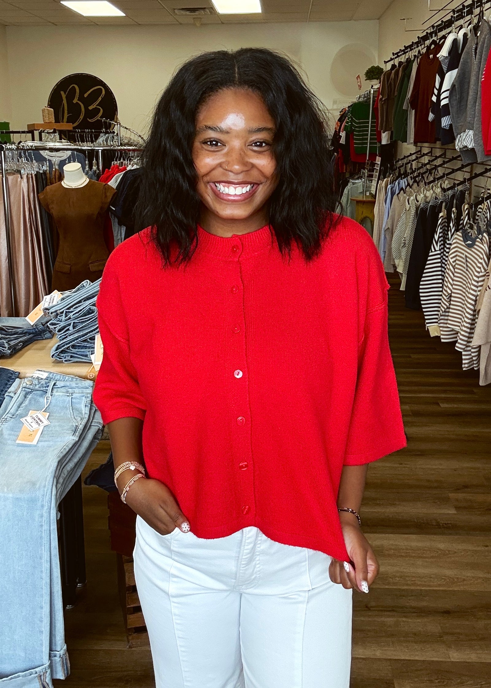 Red Short Sleeve Cardi
