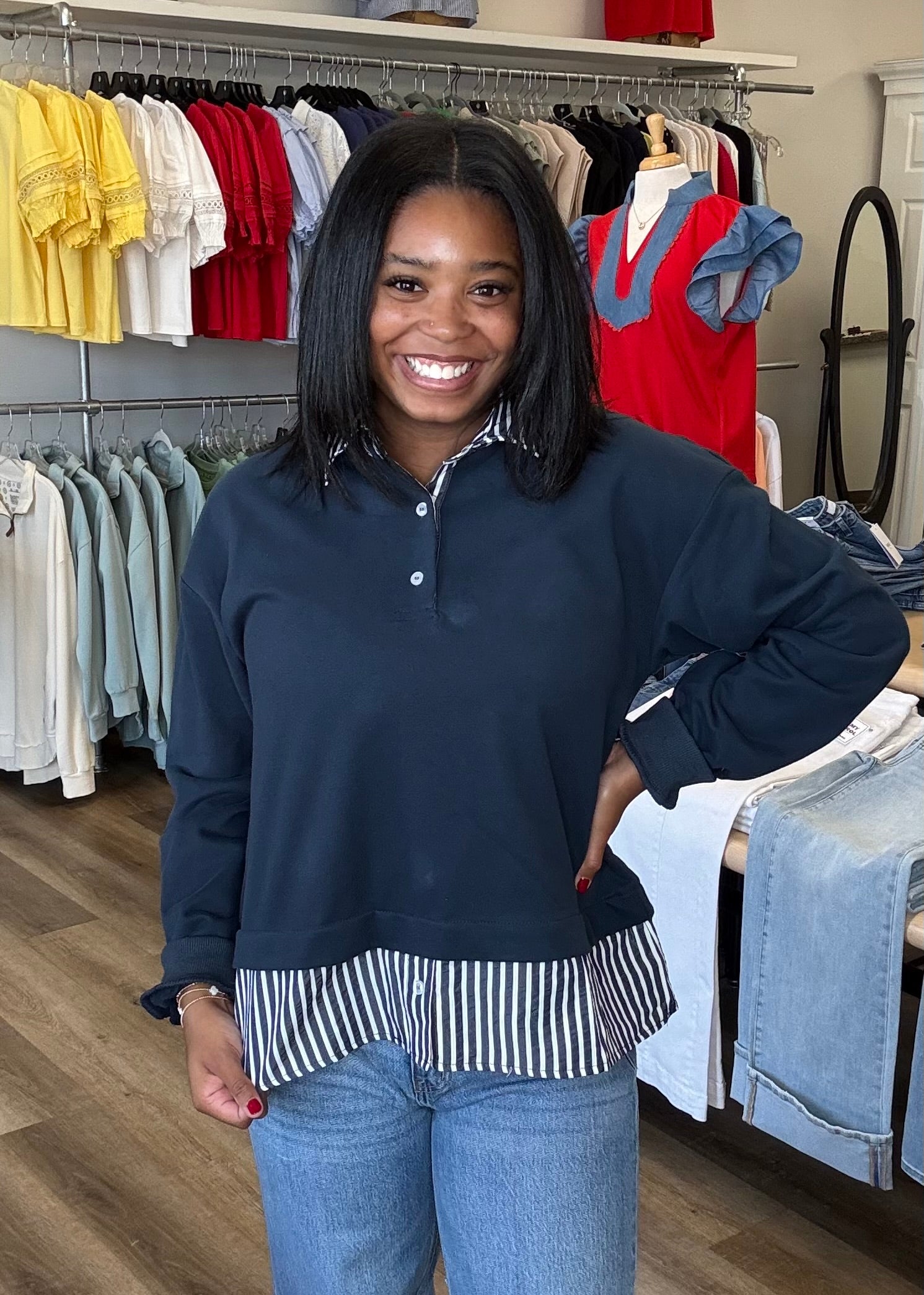 Navy Layered Look Pullover