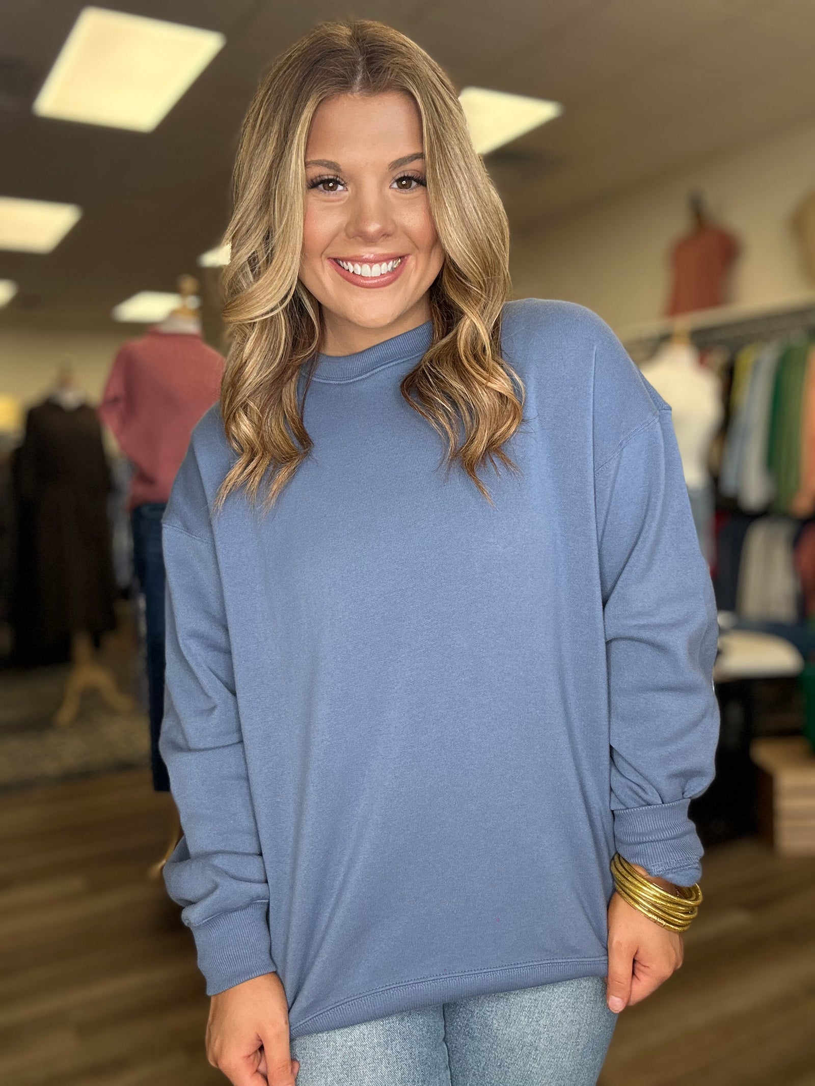 Round Neck Crew Dusty Blue - B3 Boutique, LLC