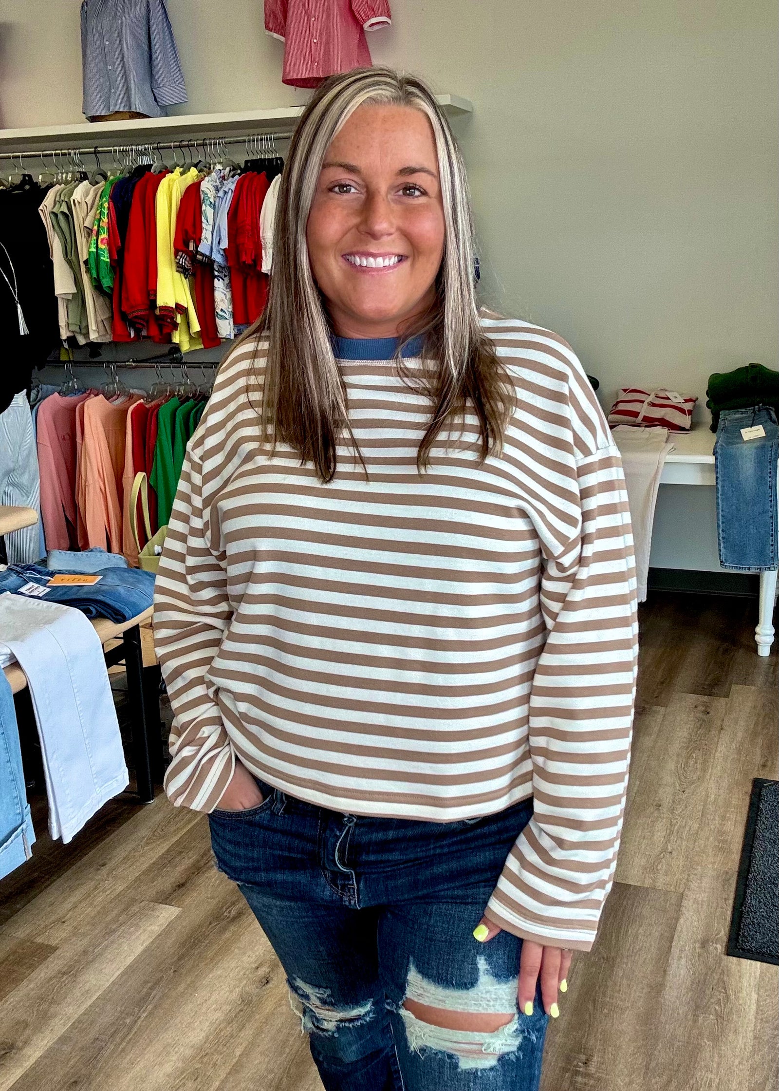Tan Color Block Top