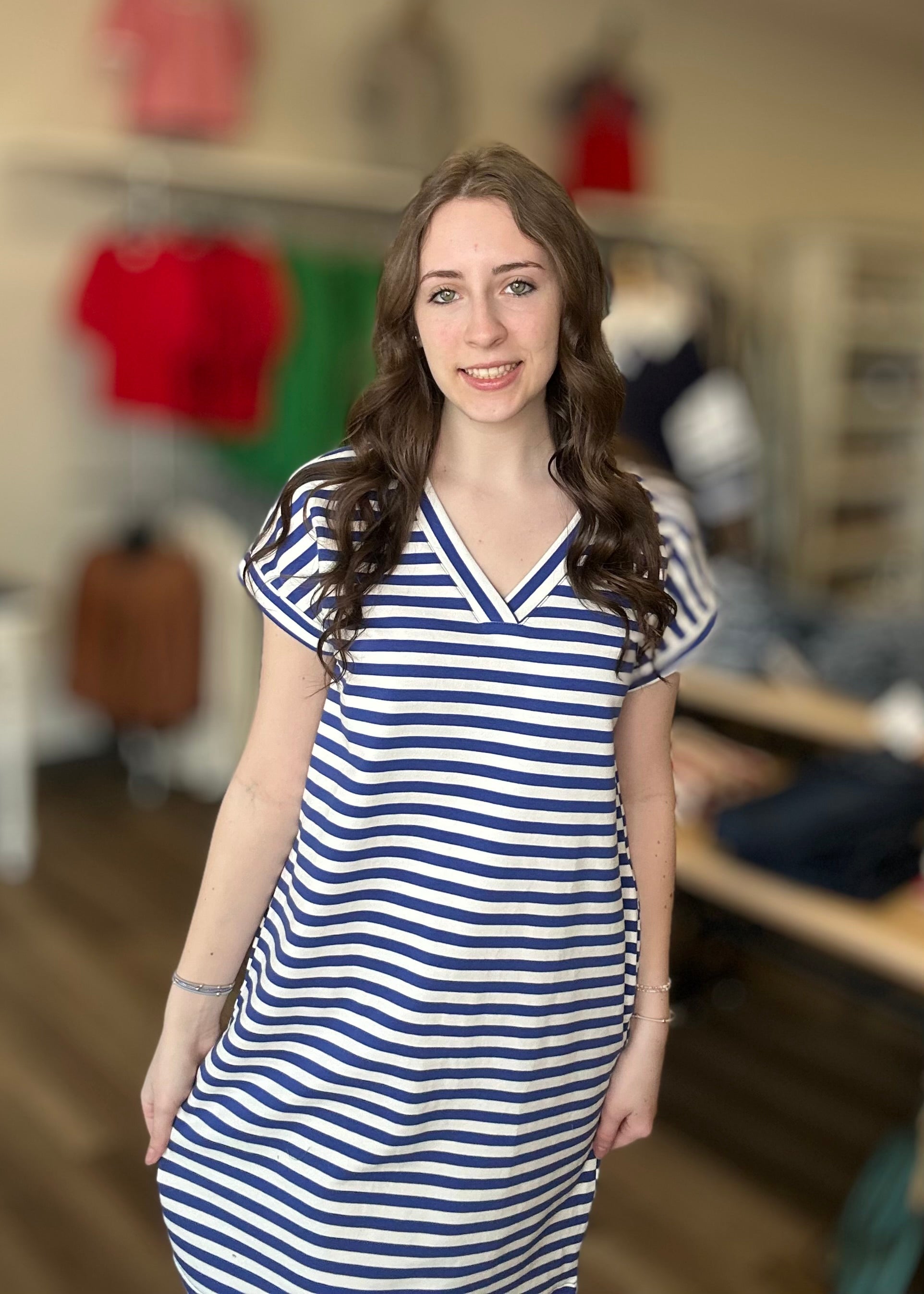 blue and white boutique dress Hampton Midi Dress
