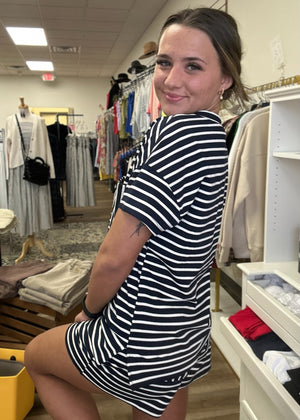 Navy/White Striped Short Set - B3 Boutique, LLC