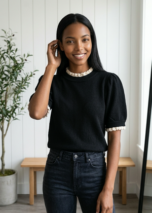 Black Ruffle Detail Sweater