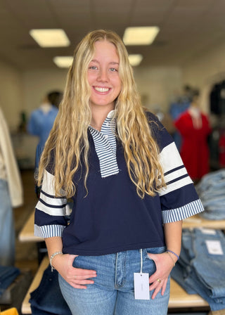Navy/White Pullover Top - B3 Boutique, LLC