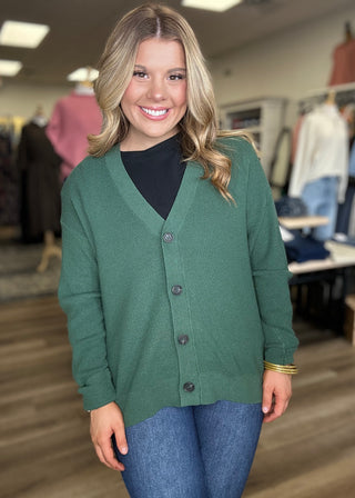 Dark Green Sweater Cardigan - B3 Boutique, LLC