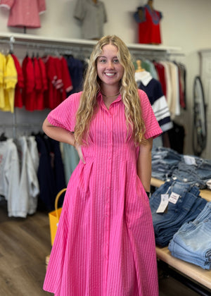 Stripe Button Front Maxi - B3 Boutique, LLC