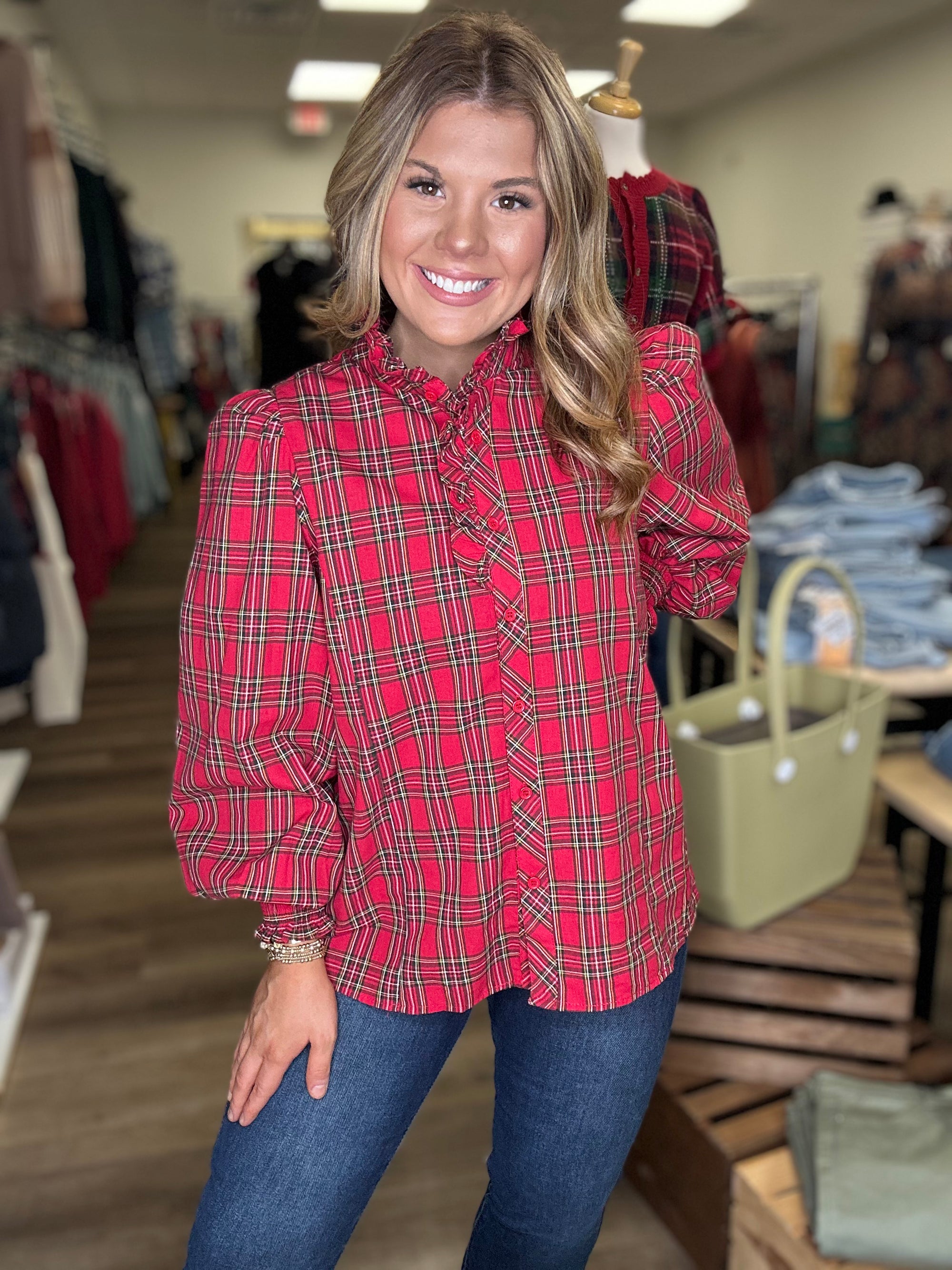 Festive Red Plaid Top
