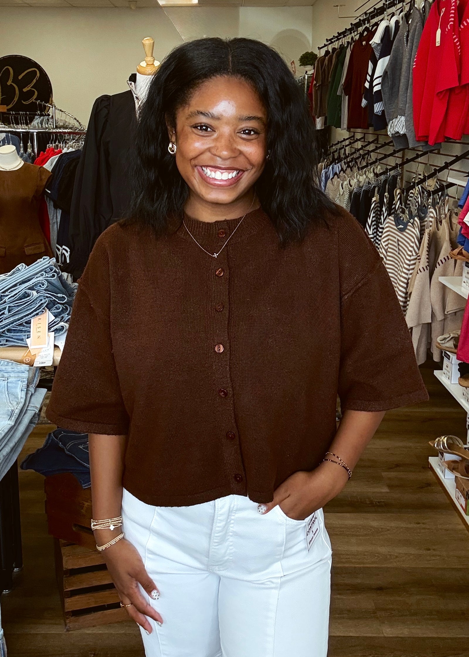 Dark Brown Short Sleeve Cardi