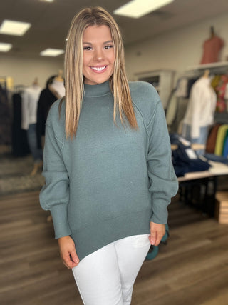 Mock Neck Exposed Seam Sweater - B3 Boutique, LLC