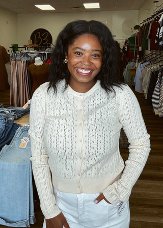Cream Pointelle Knit Cardi