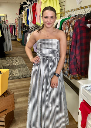 Off White/Black Striped Dress - B3 Boutique, LLC