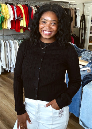 Black Pointelle Knit Cardi