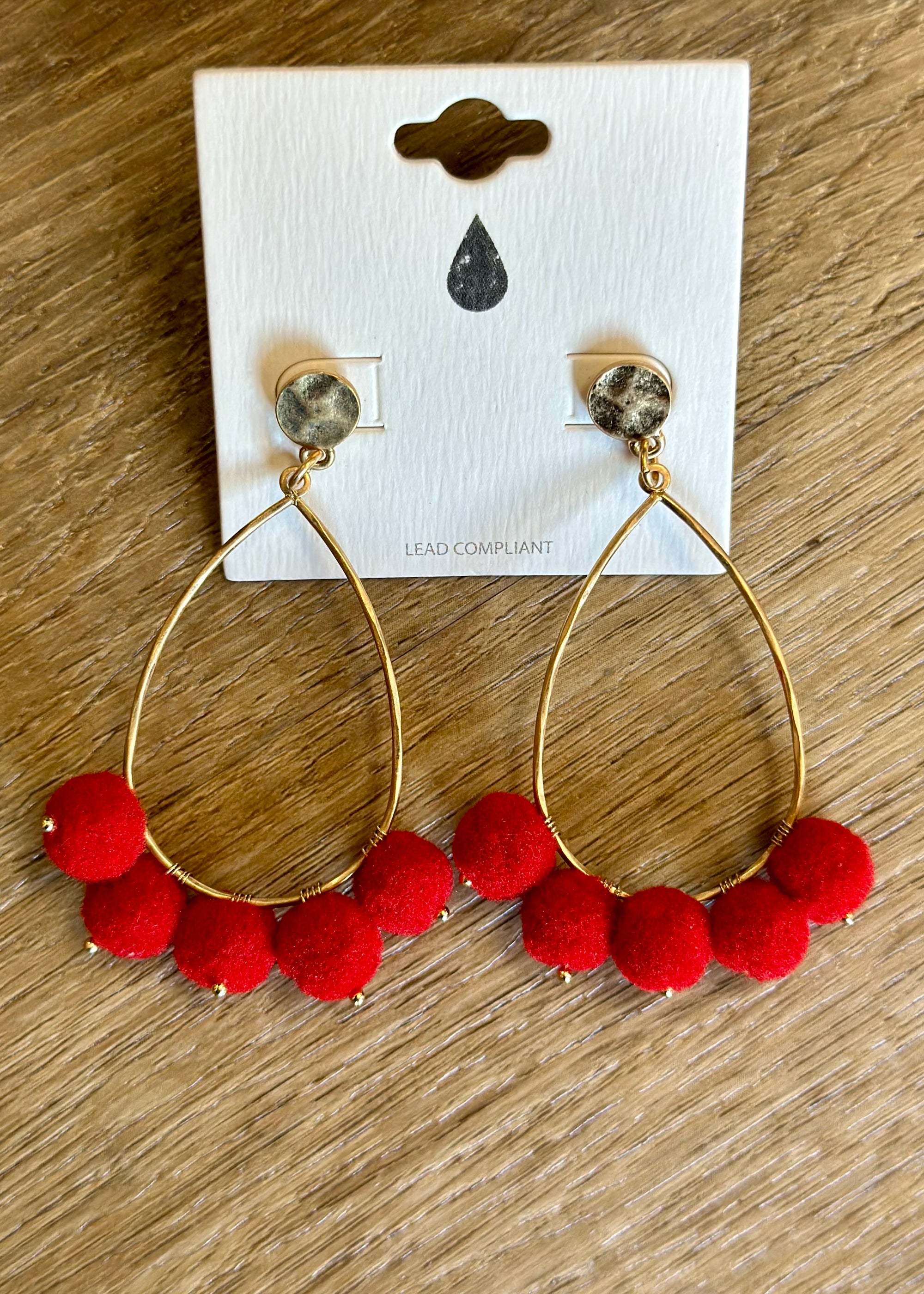 Gold Earrings With Red Ball - B3 Boutique, LLC