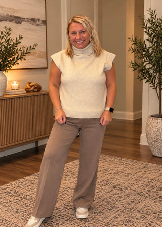 Oatmeal Cowl Neck Sleeveless Sweater - B3 Boutique, LLC