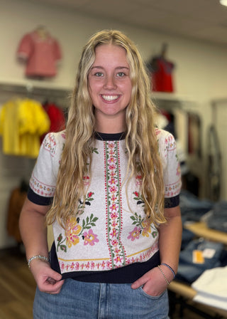 Off White Multi Floral Sweater - B3 Boutique, LLC