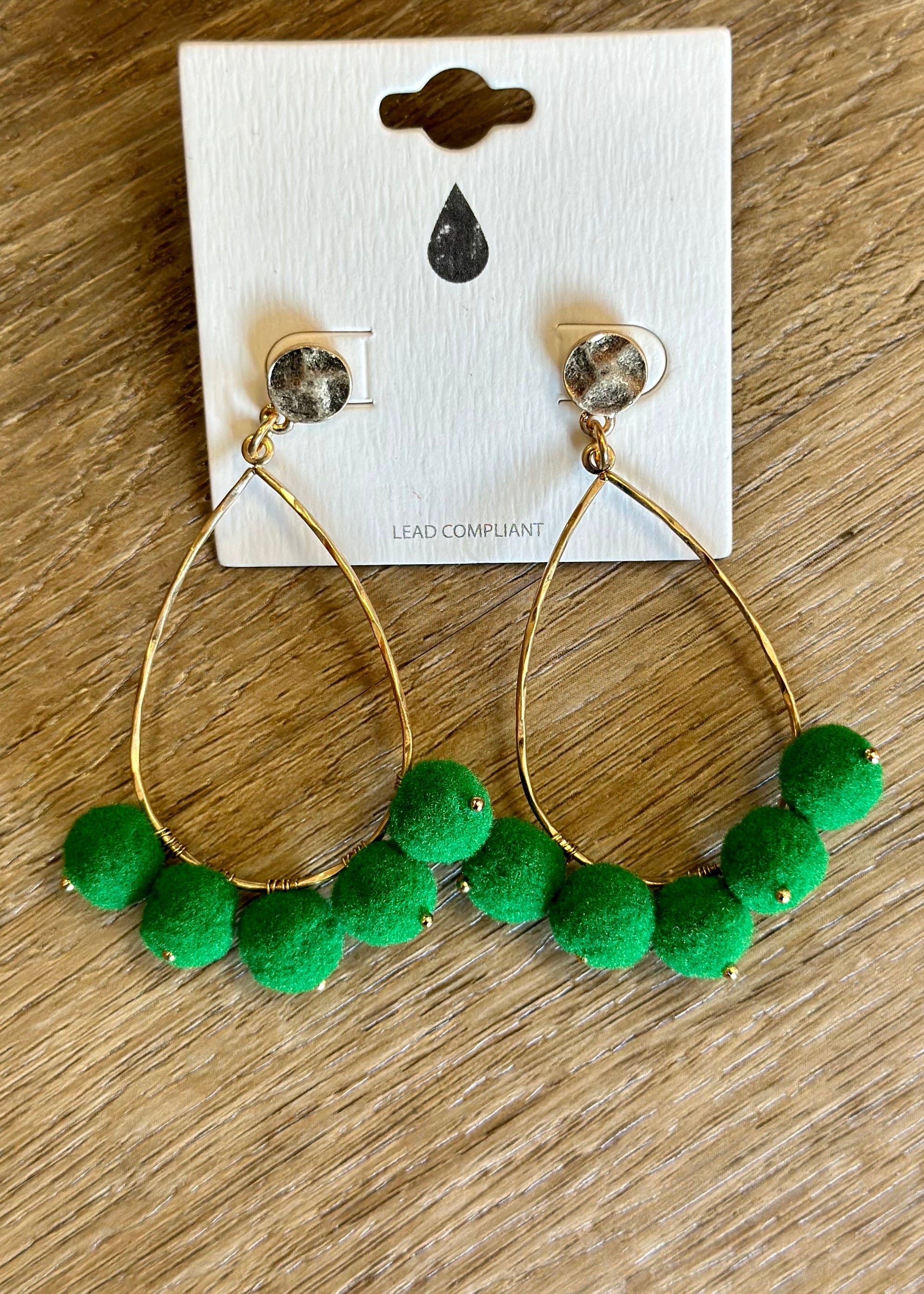 Gold and Green Tear Drop Earrings - B3 Boutique, LLC
