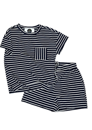 Navy/White Striped Short Set