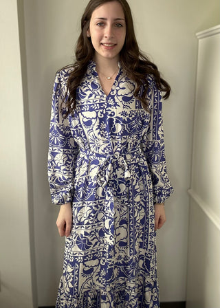 Long Sleeve Woven Print Midi Dress - B3 Boutique, LLC