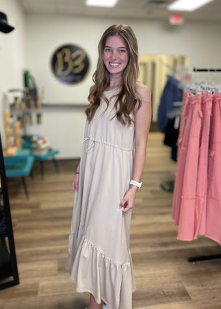 Sleeveless Drawstring Waist Dress - B3 Boutique, LLC