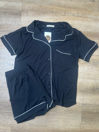 Short Sleeve 2-Piece Pajama Set Black - B3 Boutique, LLC