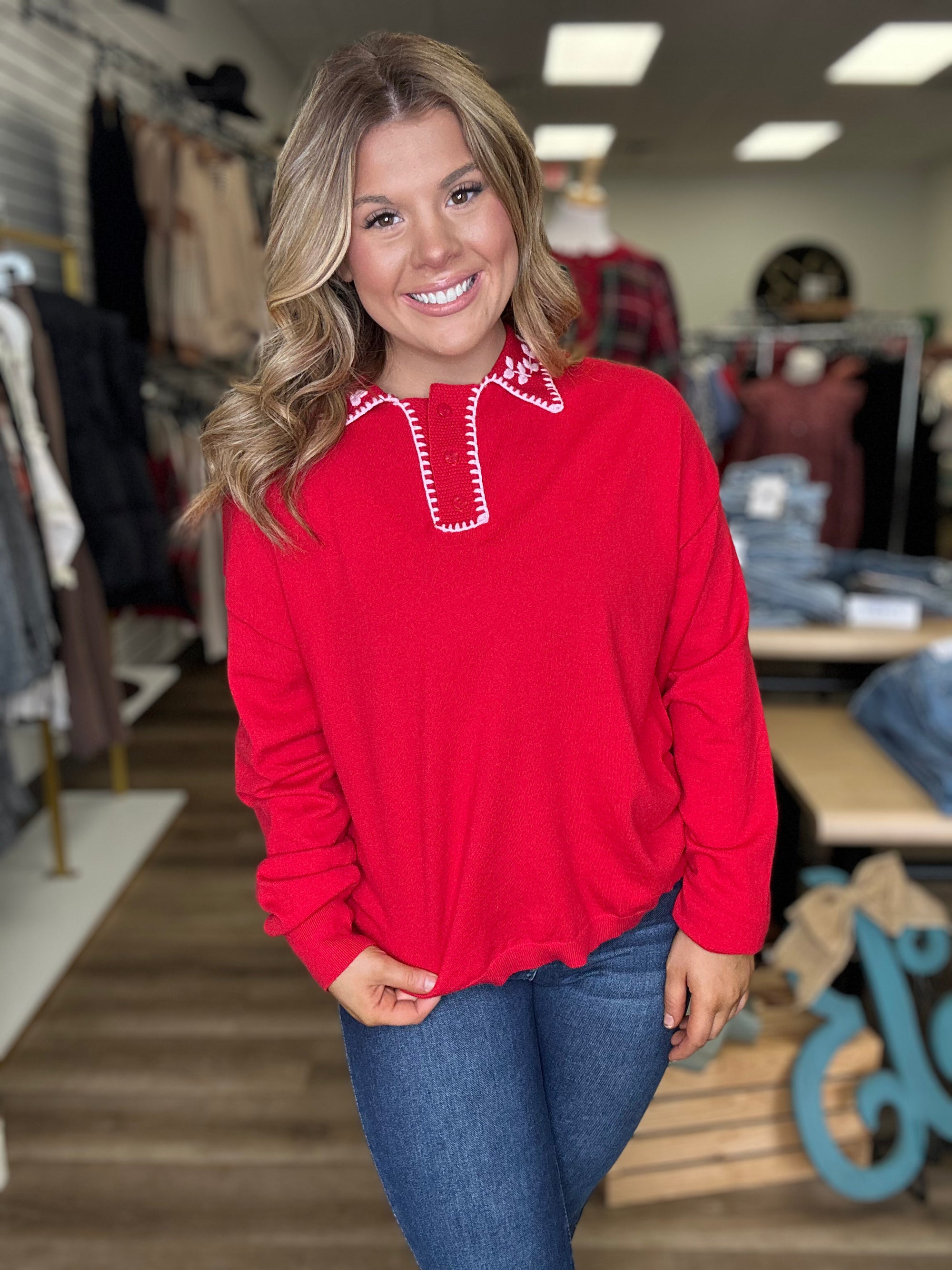 Red Collared Sweater