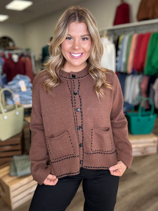 Brown Stitch Detail Cardigan - B3 Boutique, LLC