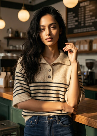 Cream and Navy Stripe Sweater
