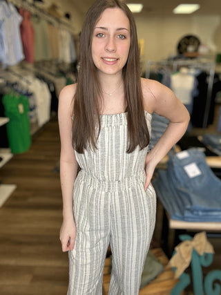 Striped Linen Blend Jumpsuit - B3 Boutique, LLC