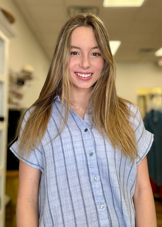 Pin Stripe Short Sleeve Button Up - B3 Boutique, LLC