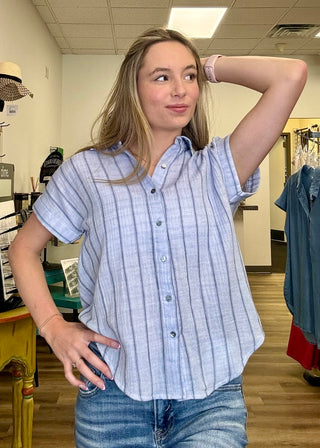 Pin Stripe Short Sleeve Button Up - B3 Boutique, LLC