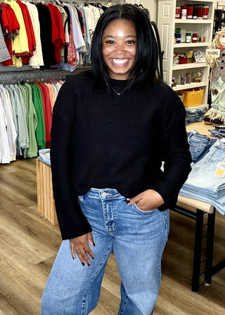 Black Textured Knit Sweater