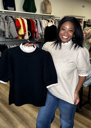 Black Ruffle Detail Sweater