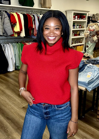 Red Cowl Neck Sleeveless Sweater