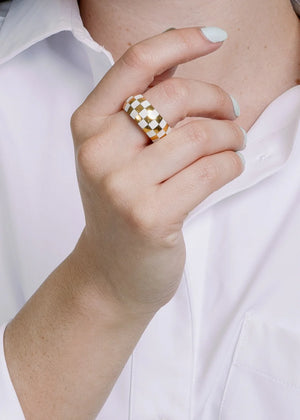 White & Gold Checkered Ring - B3 Boutique, LLC