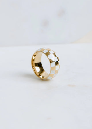 White & Gold Checkered Ring - B3 Boutique, LLC