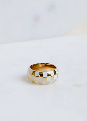 White & Gold Checkered Ring - B3 Boutique, LLC