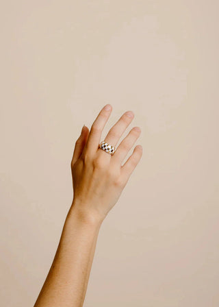 White & Gold Checkered Ring - B3 Boutique, LLC