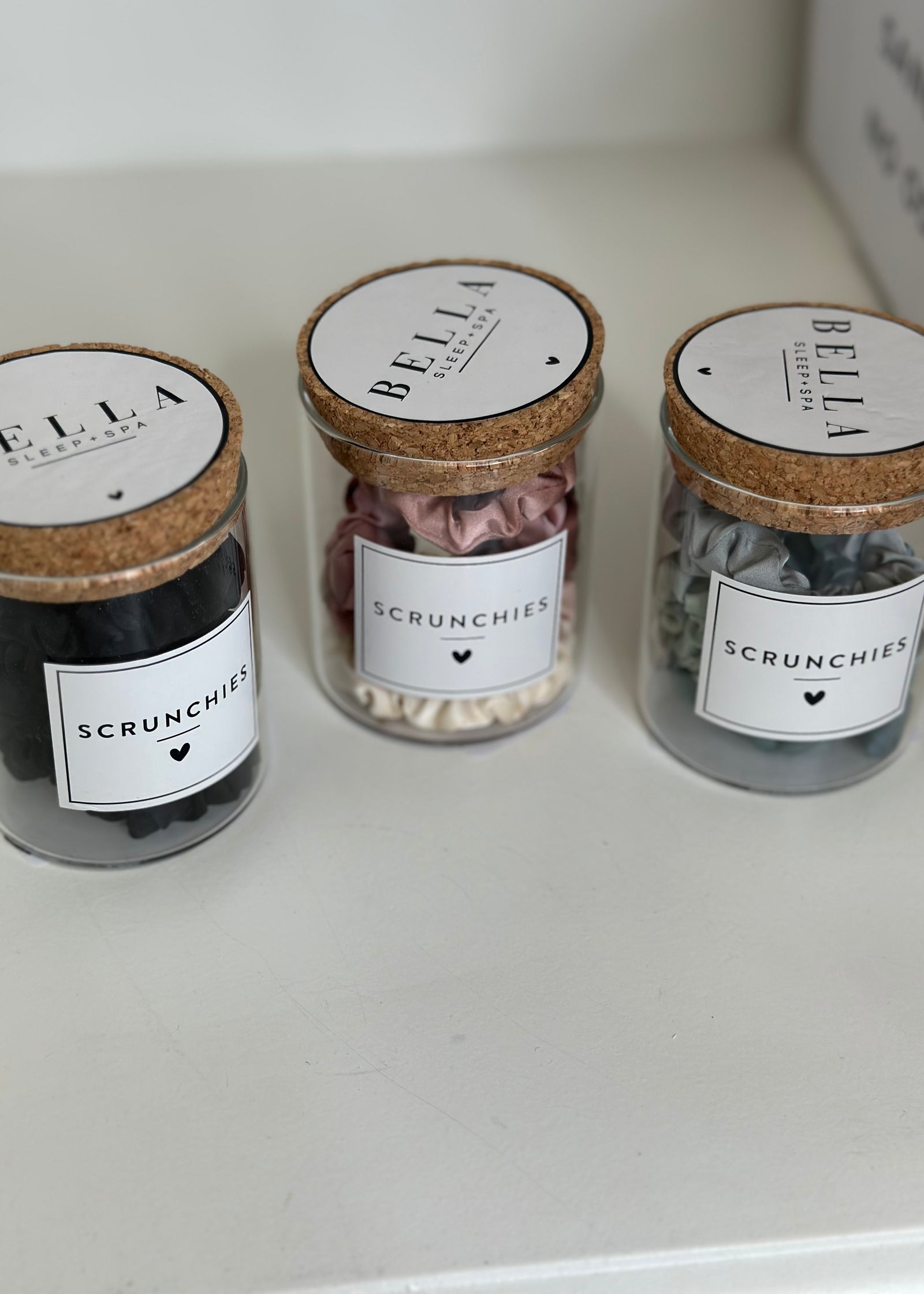 satin scrunchies jar - B3 Boutique, LLC