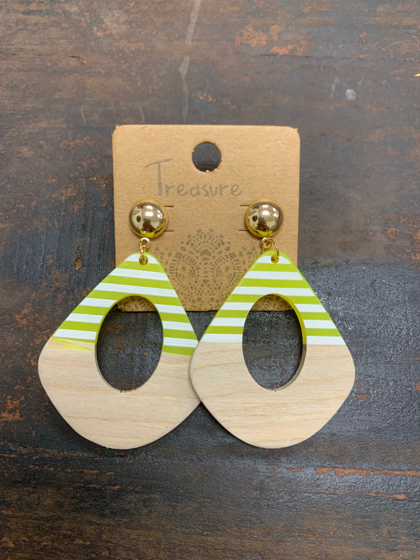 Yellow Wood Stripe Earring - B3 Boutique, LLC