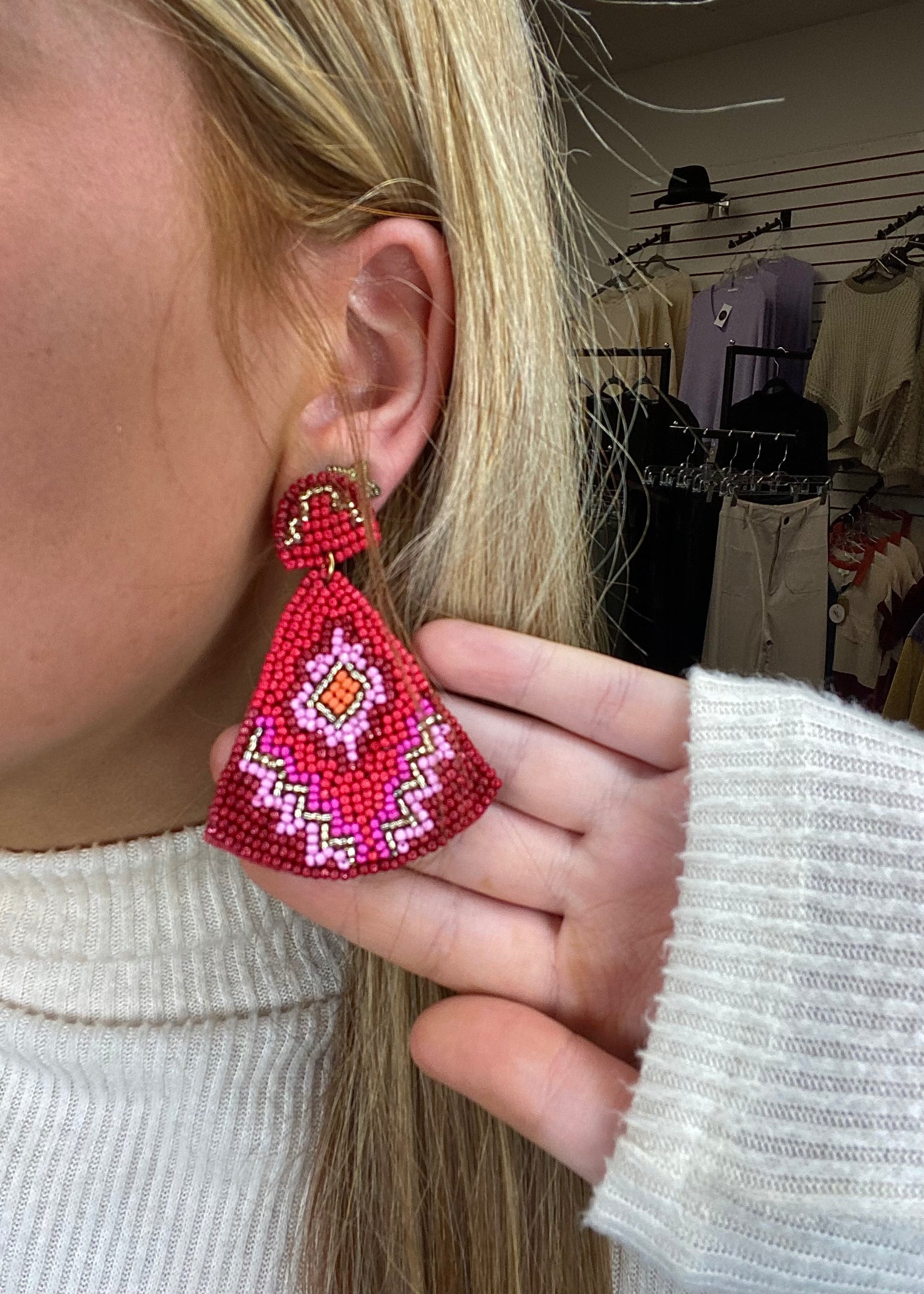 Half Oval & Triangle Bead Earrings - B3 Boutique, LLC