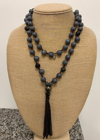 Grey Beaded Tassel Necklace - B3 Boutique, LLC