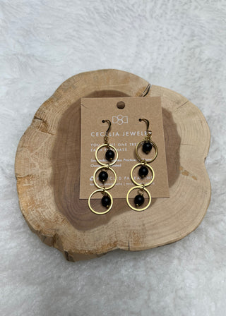 Cecelia Black Agate Triple Hoops - B3 Boutique, LLC