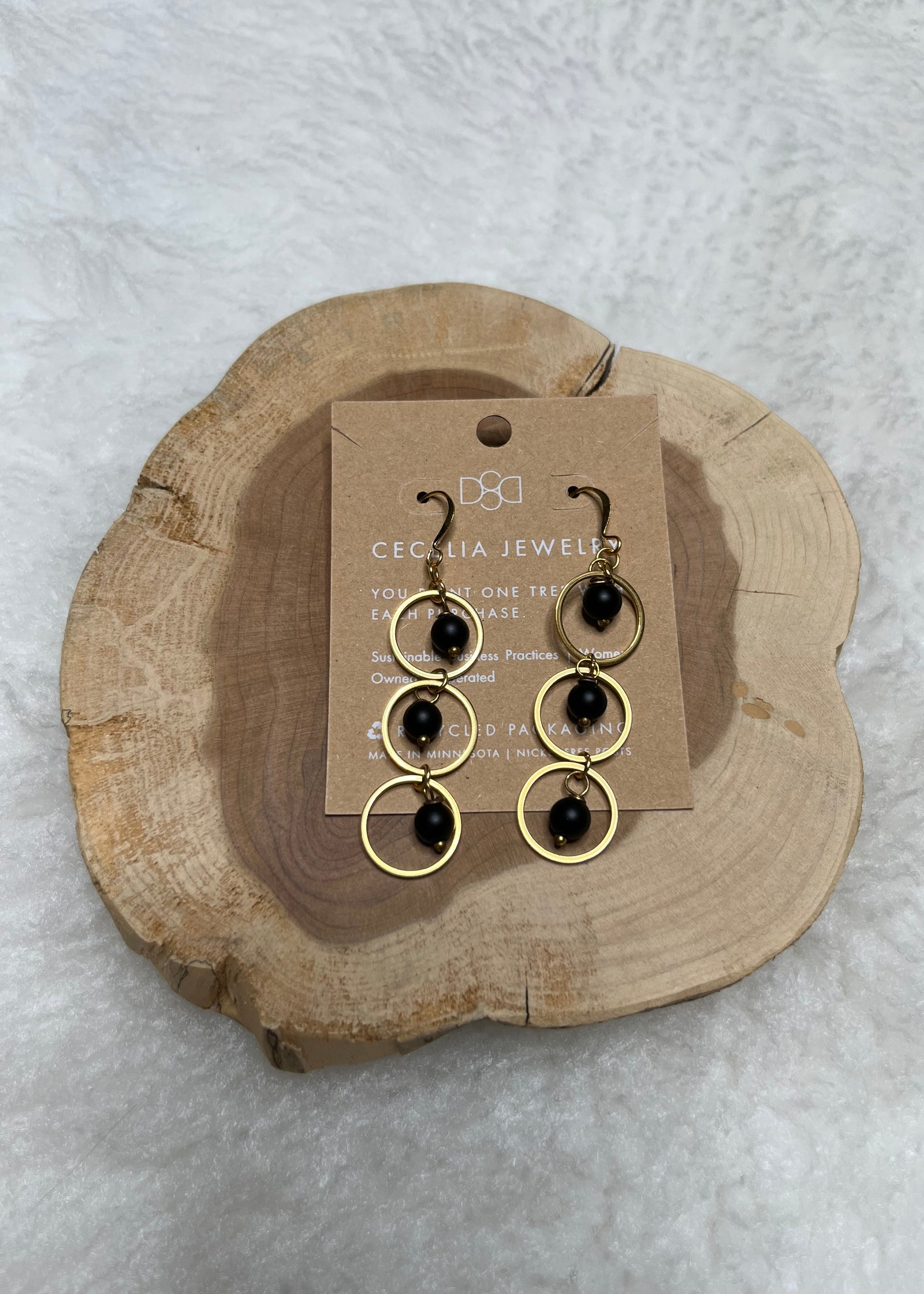 Cecelia Black Agate Triple Hoops - B3 Boutique, LLC