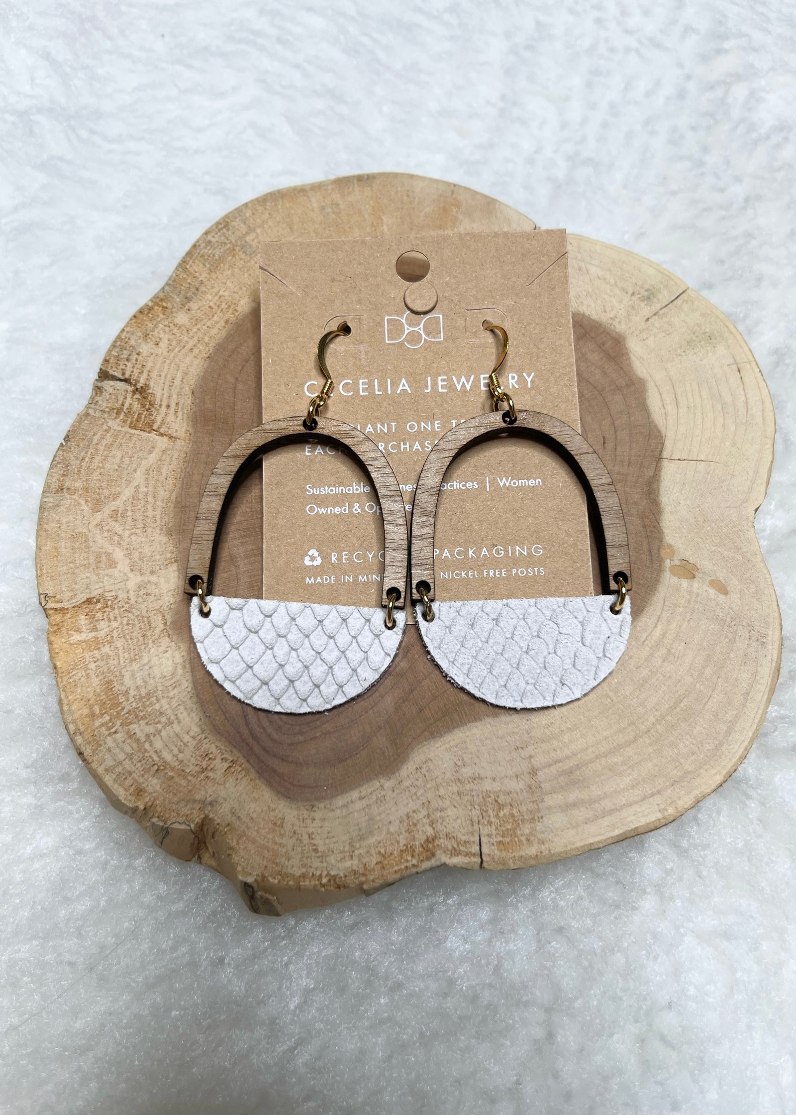 Cecelia Wood Half Moon Earrings - B3 Boutique, LLC